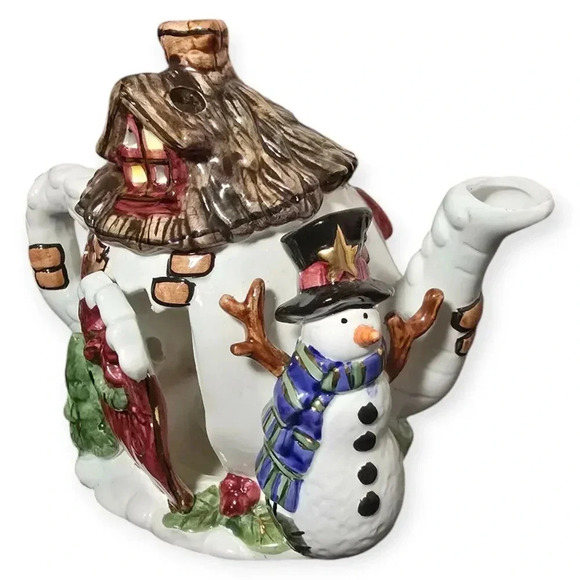 Hand Painted Clayworks Winter Snowman Tea Pot Tea Light House Decor 2006 - Picture 2 of 5